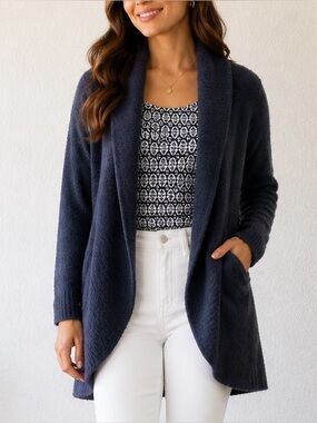 Barefoot Dreams Navy Shawl-Collar Open Cardigan Size XS/S
